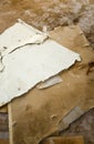 Water leaking damaged plasterboard and carpet Royalty Free Stock Photo