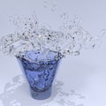 Water leaps outside blue cup