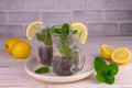 Water with lemon and chia seeds. Useful drink for weight loss and health. Royalty Free Stock Photo