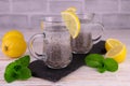Water with lemon and chia seeds. Useful drink for weight loss and health. Royalty Free Stock Photo