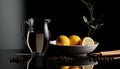 Water with lemon in clear glass. Refreshing still life. Healthy eating concept