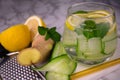 Water with lemon, cucumber, mint and ginger. Saasi water. for weight loss. Royalty Free Stock Photo