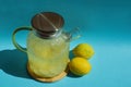 water with lemon. a healthy refreshing summer drink, lemonade. background for the design.