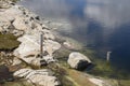 Water level markers in a reservoir Royalty Free Stock Photo