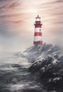 water lighthouse seashore and fog,