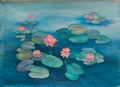 Waterlily and Lily Pads in a Pond - Original Watercolor Painting