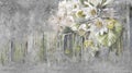 Water lilies, nenuphars oil painted. Flowers painted on a concrete grunge wall. Royalty Free Stock Photo