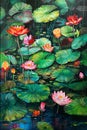 Water lilies in the pond. Original water lily painting. Royalty Free Stock Photo