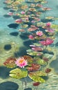 Water lilies in the pond watercolor background Royalty Free Stock Photo