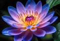 Water Lily Bliss Detailed Macro of Lotus Flower with White and Purple Petals Royalty Free Stock Photo