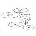 Water Lily Cat Cute Line Art Royalty Free Stock Photo