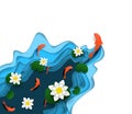 Water lily, koi carp vector paper cut illustration Royalty Free Stock Photo