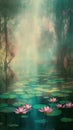 Water Lily Pond, Lake Flowers, Waterlily Vertical Painting, Water Lilies Royalty Free Stock Photo