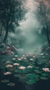 Water Lily Pond, Lake Flowers, Waterlily Vertical Painting, Water Lilies Royalty Free Stock Photo