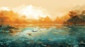 Water Lily Sunset Painting: A Stunning Iphone Wallpaper