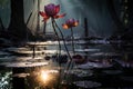 water lily thriving in murky pond