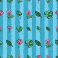 Water lily vector seamless pattern on blue stripes Royalty Free Stock Photo