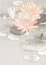 Water lily vintage wall art print poster design remix from original artwork by Ohara Koson Royalty Free Stock Photo