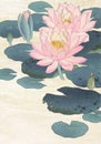Water lily vintage wall art print poster design remix from original artwork by Ohara Koson Royalty Free Stock Photo