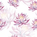 Water lily. Watercolor seamless pattern.