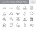 Water line icons. Vector illustration include icon outline plastic bottle, sea waves, water well, typhoon, tsunami