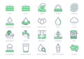 Water line icons. Vector illustration include icon outline plastic bottle, sea waves, water well, typhoon, tsunami