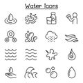 Water, liquid, aqua icon set in thin line style