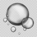 Water liquid sphere. Round crystal 3d macro raindrop or clean flowing ball with lights liquid vector realistic