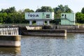 Water locks sailing chamber, sluice on weir in Troja, Prague