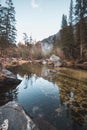 When the water is low, the Merced River looks super calm and peaceful Royalty Free Stock Photo