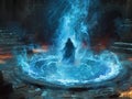 Water magic spell being cast
