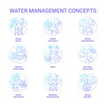 Water management blue gradient concept icons set Royalty Free Stock Photo