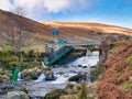 Water management infrastructure on the Whitendale River in Lancashire, UK. A green eel - elver pass is shown.