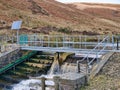 Water management infrastructure on the Whitendale River in Lancashire, UK. A green eel - elver pass is shown.