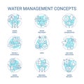 Water management turquoise concept icons set Royalty Free Stock Photo