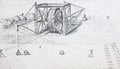 The water mechanism. Atlantic code 1 verso a. By Leonardo Da Vinci in the vintage book Leonardo da Vinci by A.L. Volynskiy, St.