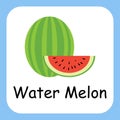 Water Melon Fruit with text. Illustration for Kids. Flat design vector illustration.