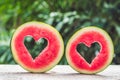 Water melon cut into heart shape. Space for text. Flat lay composition. love concept. Valentine`s Day Concept Royalty Free Stock Photo