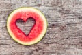 Water melon cut into heart shape. Space for text. Flat lay composition. love concept. Valentine`s Day Concept Royalty Free Stock Photo