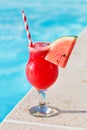 Water melon fresh juice smoothie drink cocktail near swimming po Royalty Free Stock Photo