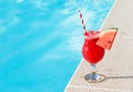 Water melon fresh juice smoothie drink cocktail near swimming po Royalty Free Stock Photo