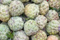 Water melon fruit in tropic marketbackground are sweetsop, custard apple and sugar apple fruits