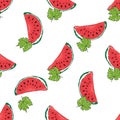 Water Melon Hand drawn Seamless Pattern Vector Illustration.