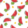 Water Melon Hand drawn Seamless Pattern Vector Illustration. Royalty Free Stock Photo