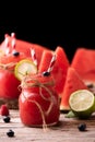 Water melon smothie on wooden table Royalty Free Stock Photo