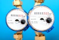 Water meters, sanitary equipment on blue background.