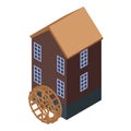 Water mill building icon, isometric style