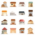 Water mill icons set flat vector isolated