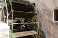 Water mill wheel old on city canal L`Isle sur la Sorgue in Vaucluse France Royalty Free Stock Photo