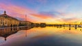 The water mirror, Place de la Bourse in Bordeaux at sunset, Gironde, New Aquitaine, France Royalty Free Stock Photo